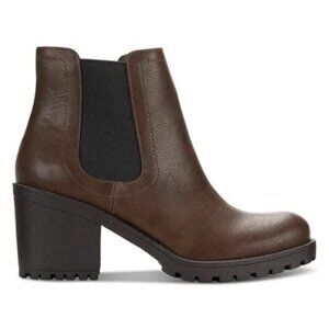 Sun + Stone Morghan Lug Sole Block-Heel Booties Chocolate 5M NWOB